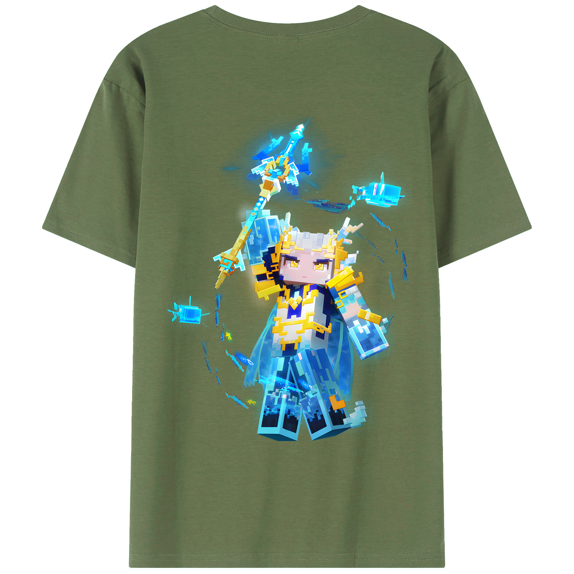 （画像用） マインクラフト ブロックの世界 Minecraft MC Block world 綿100％ メンズ半袖Tシャツ（バックプリント） 通気性